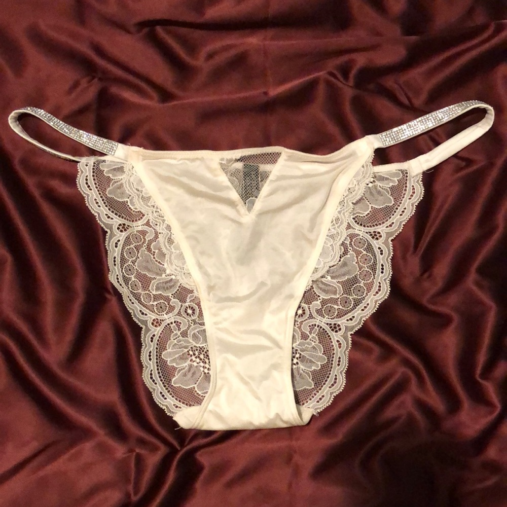 White rhinestone thong